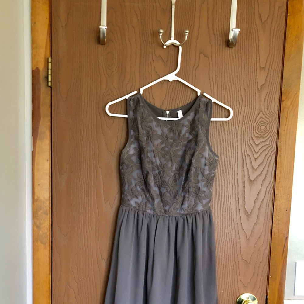 Embroidered Floral Slate Party Dress